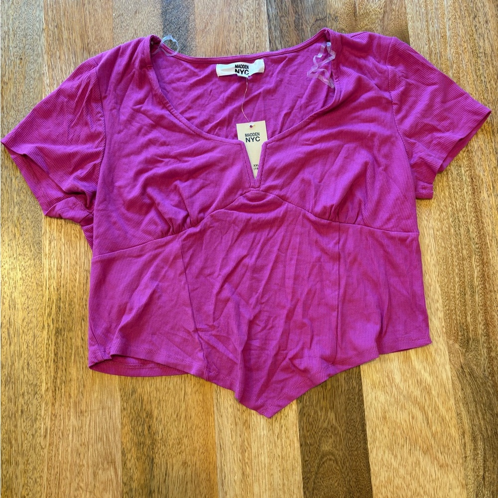 Madden NYC Ribbed Notch Front Top – XXL | Magenta Pink | NWT